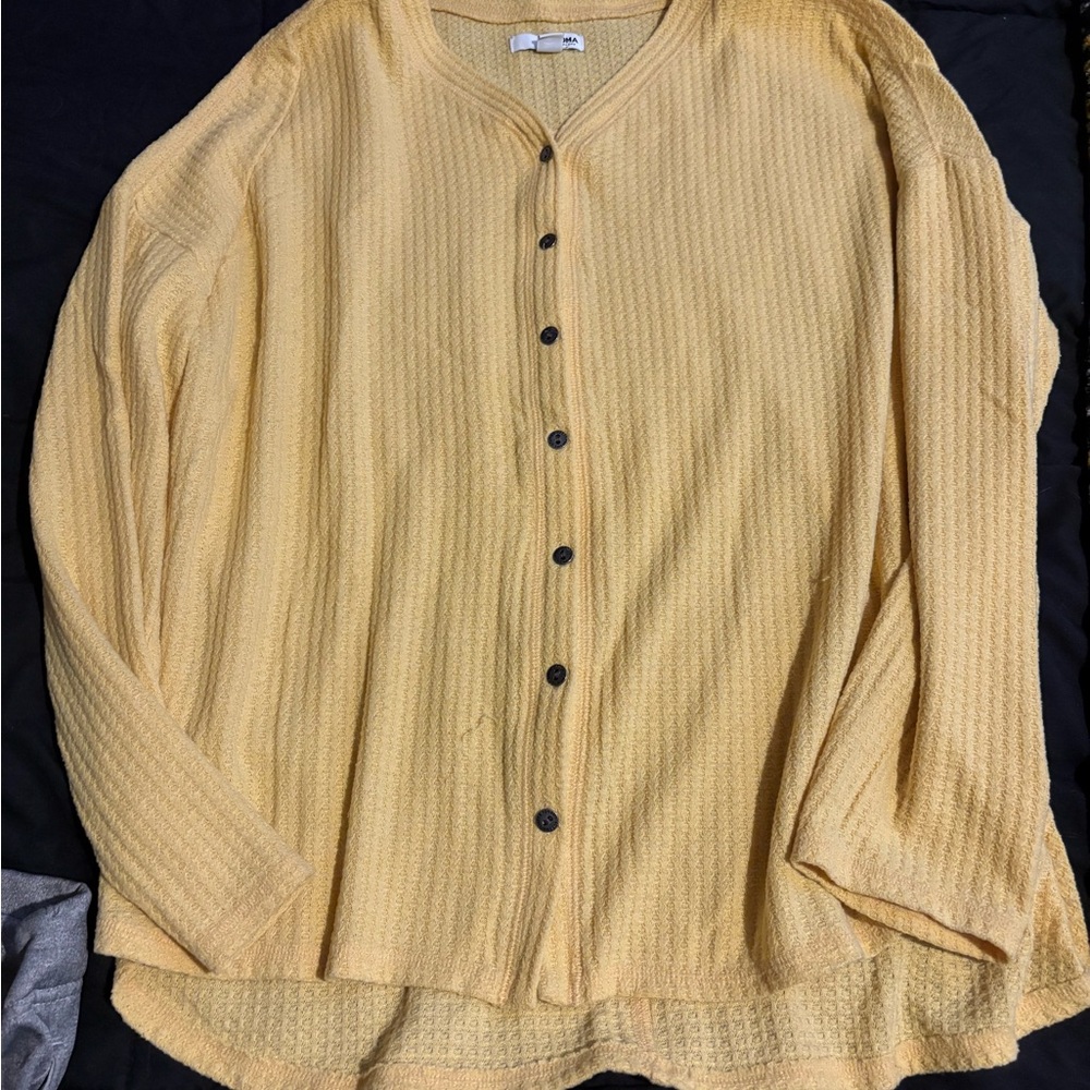 Sonoma Women's Mustard Long Sleeve Button-Up Top